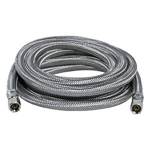 SS FLEX. ICE MAKER HOSE 1/4 COMP. X 1/4 COMP. 5FT--20FT LONG
