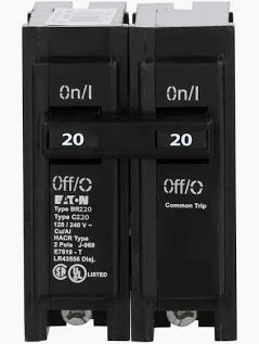 CIRCUIT BREAKER 20 AMPS BR 220 DOUBLE POLE EATON